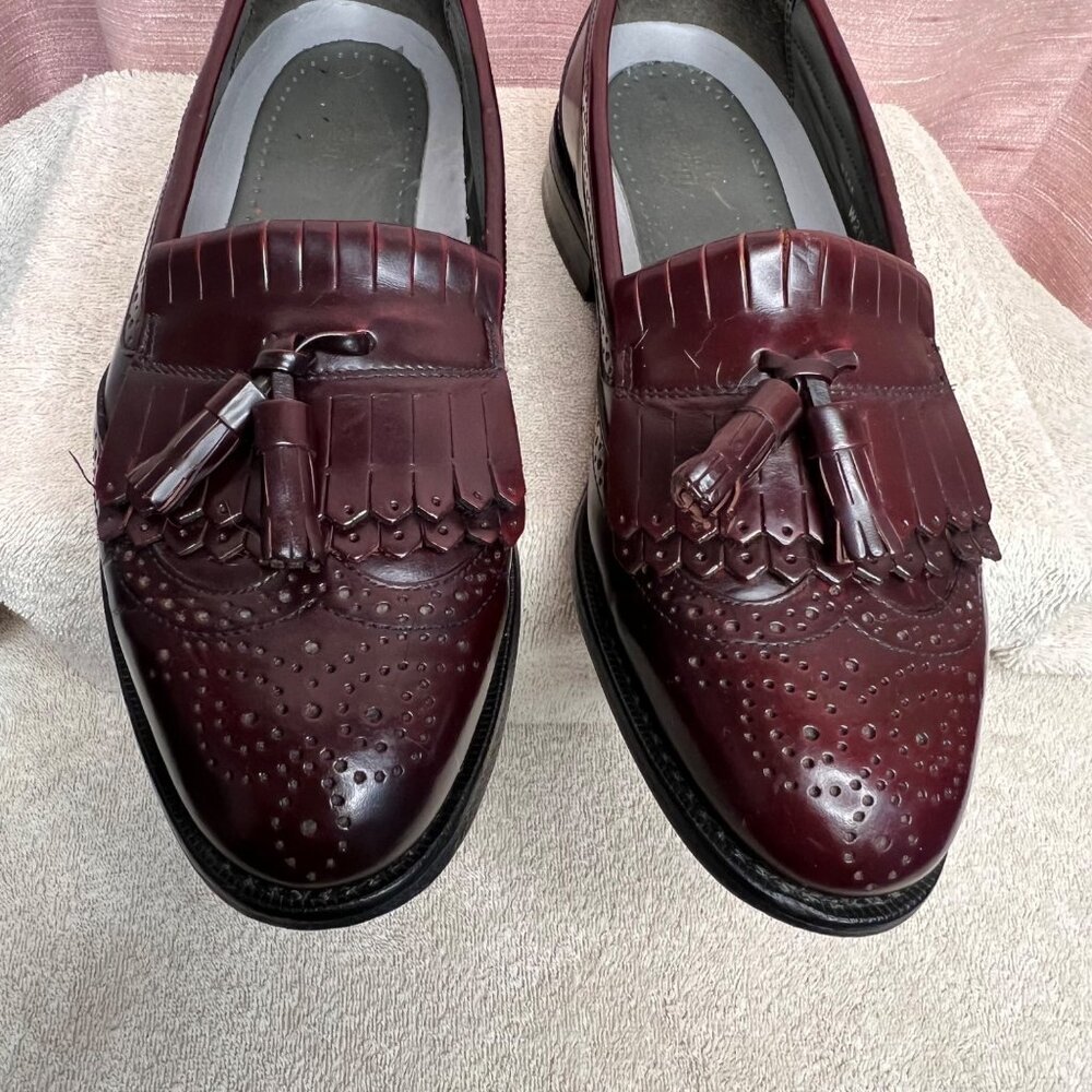 VTG Dexter Burgundy Tassel Loafers 8.5M Wingtip Brogue Leather Dress USA Comfort